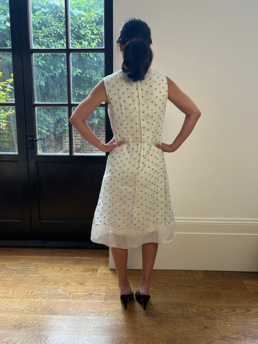 ARCHIVE - 1960s Bonwit Teller Organza Cream and Blue Polka Dot Dress