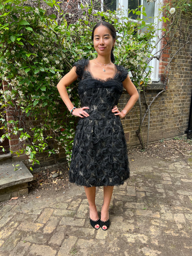 1960s Hardy Amies Couture Silk Organza Dress with Hand Made Net Flowers