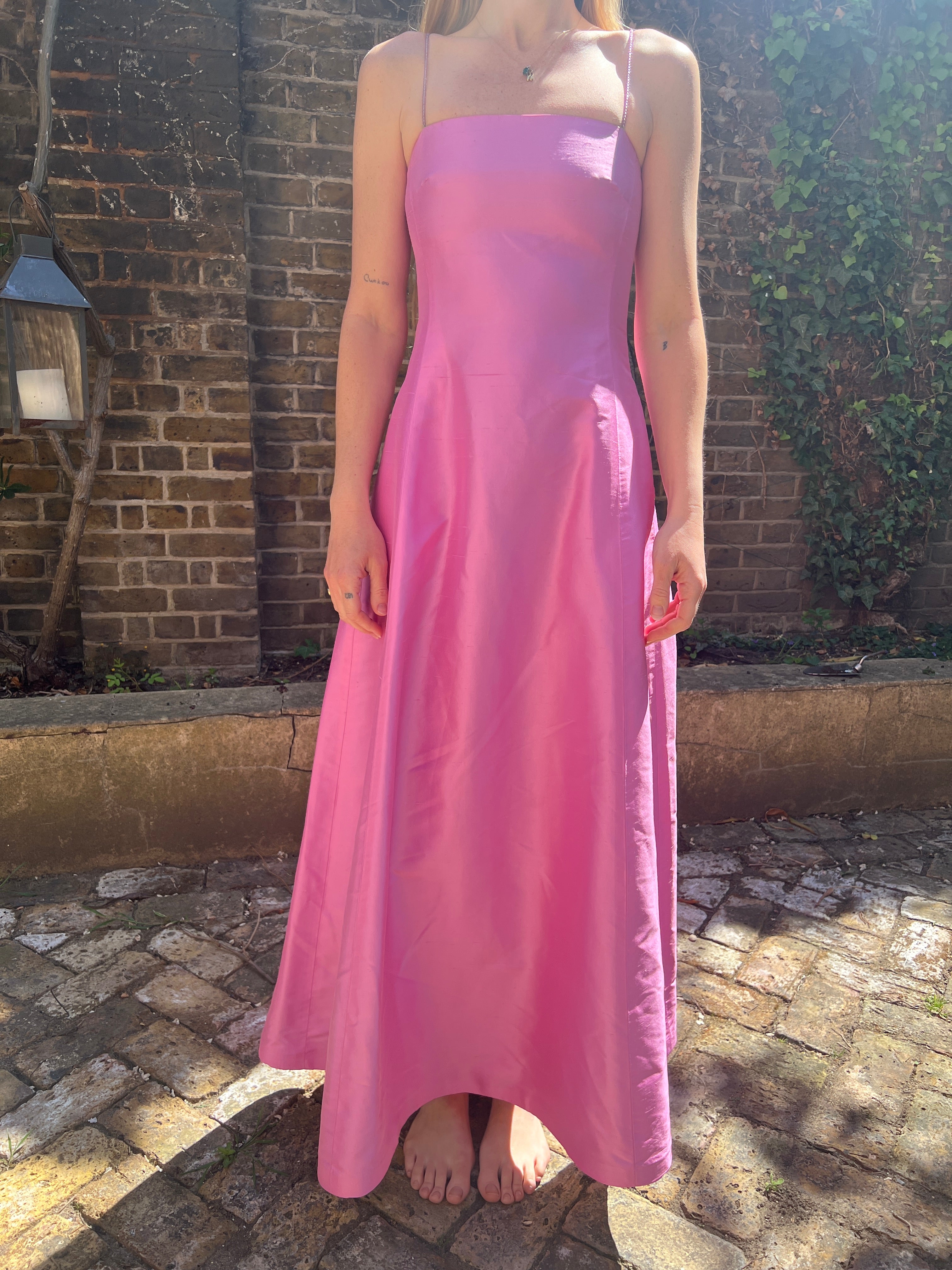 1990s Ralph Lauren Pink Silk Maxi Dress with Crystal Straps – CIRCA VINTAGE 1990s Ralph Lauren Pink Silk Maxi Dress with Crystal Straps – CIRCA VINTAGE