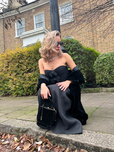 1987 Yves Saint Laurent Documented Strapless Black Column Dress