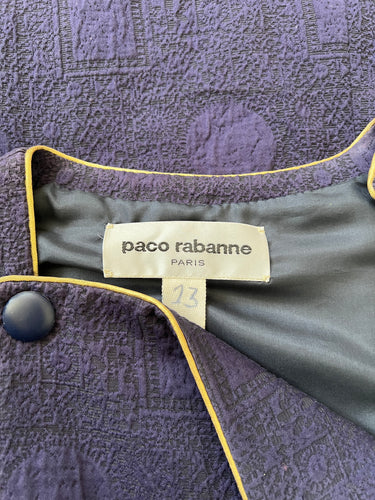 1990s Paco Rabanne Haute Couture Navy Cut-out Coat Dress with Gold Lame Trim