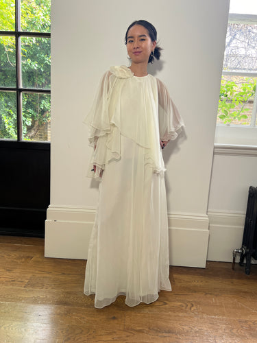 ARCHIVE - 1970s Jean Varon Cream Georgette Tiered Maxi Dress