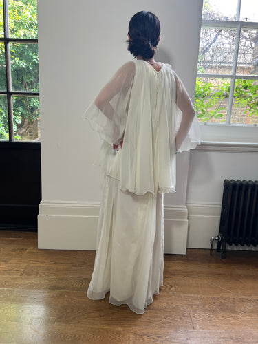 ARCHIVE - 1970s Jean Varon Cream Georgette Tiered Maxi Dress