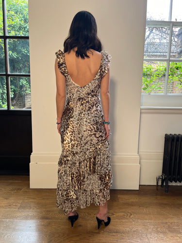 ARCHIVE - Y2K Expensive! Leopard Print Ruffled Bias Cut Dress