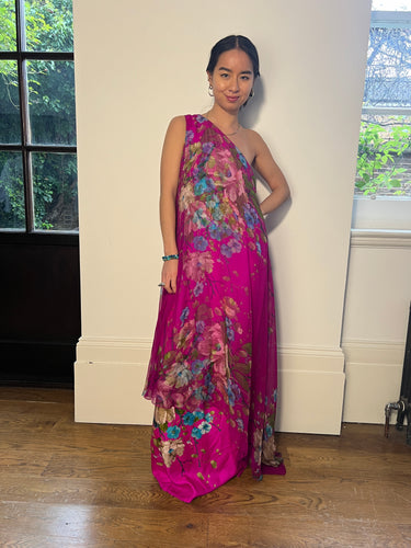 ARCHIVE - 1960s Fortnum and Mason Cerise Pink Chiffon Maxi Dress
