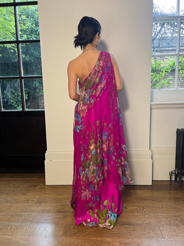 ARCHIVE - 1960s Fortnum and Mason Cerise Pink Chiffon Maxi Dress