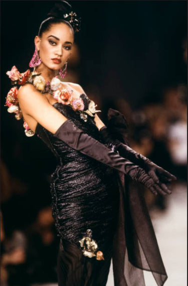 1988 Ungaro Runway Documented Metallic Black Bustle Dress