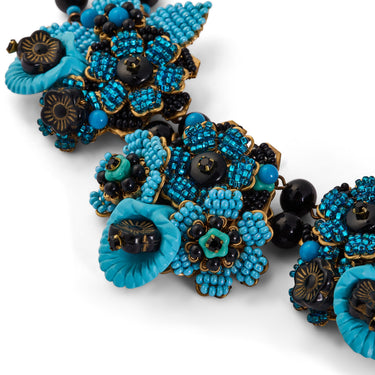 ARCHIVE - 1990s Stanley Hagler Blue and Black Floral Beaded Necklace