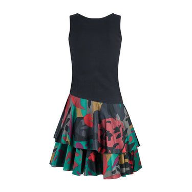 1980s Torrente Black Ribbed Cotton Vest Dress with Ra Ra Skirt