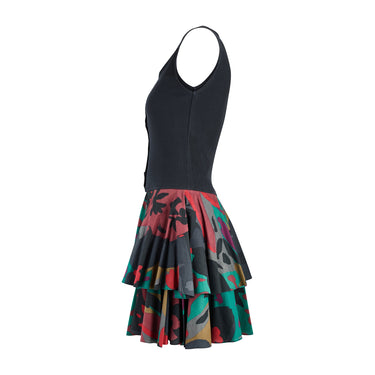 1980s Torrente Black Ribbed Cotton Vest Dress with Ra Ra Skirt