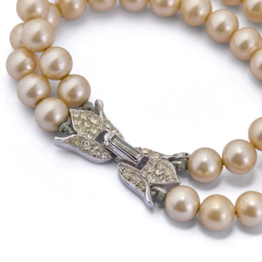 1950s Trifari Double Strand Pearl Bracelet with Diamante Clasp