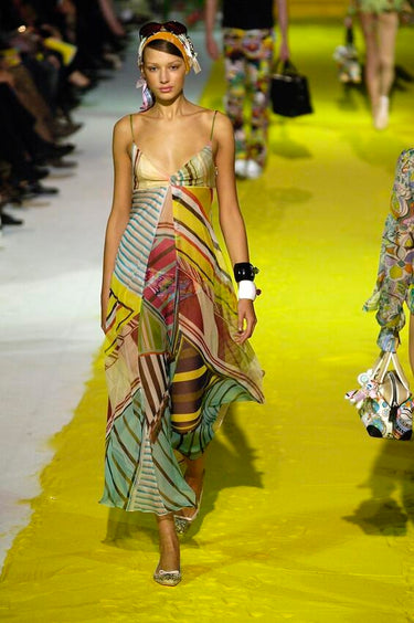 ARCHIVE - 2006 Christian Lacroix Runway Striped Patchwork Dress