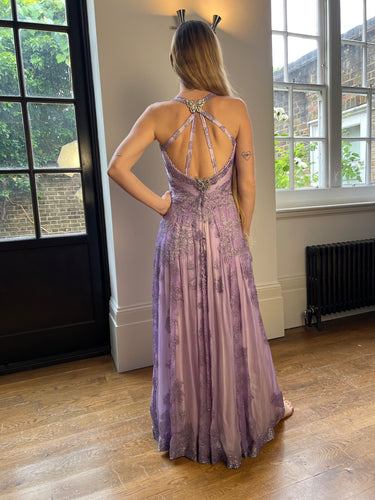 ARCHIVE - 1990s Lilac Butterfly Bespoke Embellished Chiffon Maxi Dress