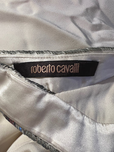 2010s Roberto Cavalli White and Silver Sequin Evening Gown