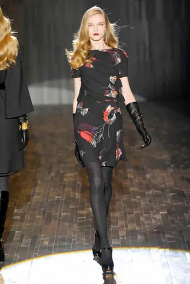 2007 Gucci Runway Art Deco Print Dress with Crystal Appliqué