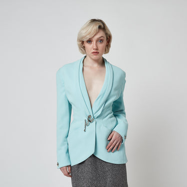 ARCHIVE - 1990s Thierry Mugler Turquoise Jacket with Anchor Motif