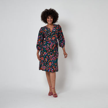 ARCHIVE - 1983 Runway Saint Laurent Floral and Polka-Dot Bell-Sleeve Silk Dress