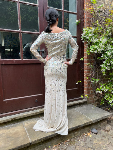 ARCHIVE - 2010s Jenny Packham White and Gold Palette Sequin Maxi Dress