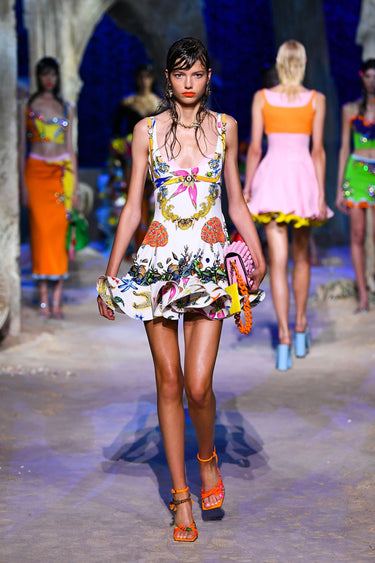ARCHIVE - 2021 Versace White Shell Print Silk Shirt-Dress