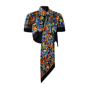 ARCHIVE - 1930s Liberty Silk Velvet Rainbow Floral Print Jacket with Scarf