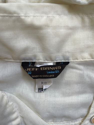 1970s Jeff Banks Cream Bell-Sleeve Crop Top with Drawstring Waist