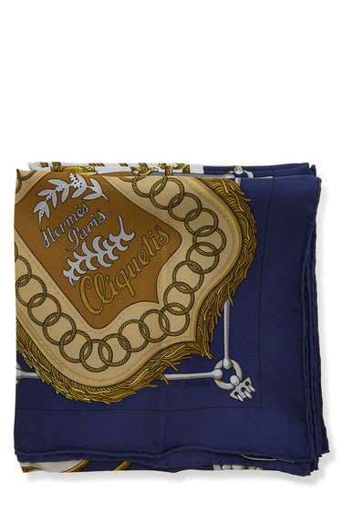 1972 Hermès Navy “Cliquetis” by Julia Abadie 90cm Silk Twill Scarf
