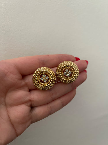 1970 Christian Dior Gold and Diamante Rope Design Earrings
