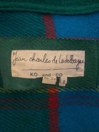 1980s Jean Charles De Castelbajac Turquoise Green Tartan Wool Coat