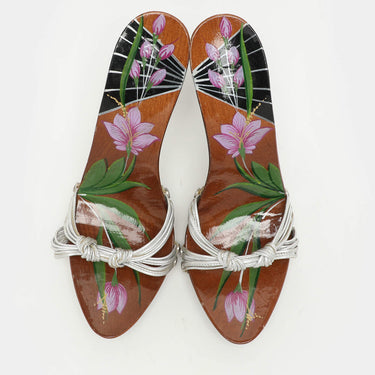 2000s Galliano for Dior Hand Painted Wood and Silver Leather Shoes