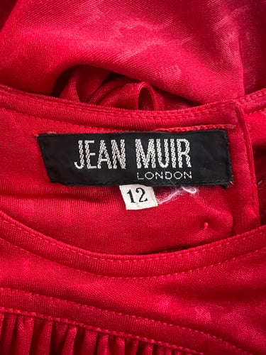 1970s Jean Muir Red Moire Jersey Long-Sleeved Maxi Dress