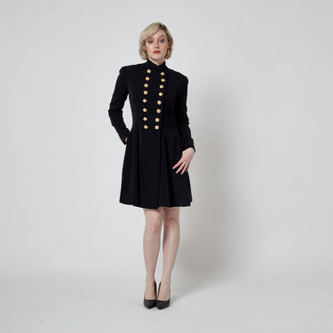 1991 Runway Ralph Lauren Collection Black Double Breasted Coat Dress