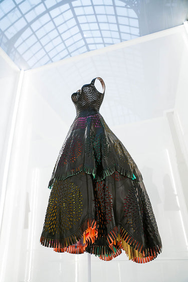 ARCHIVE - 1994 Alaia Black Suede Cut Out Skirt with Green Red and Blue Tassels