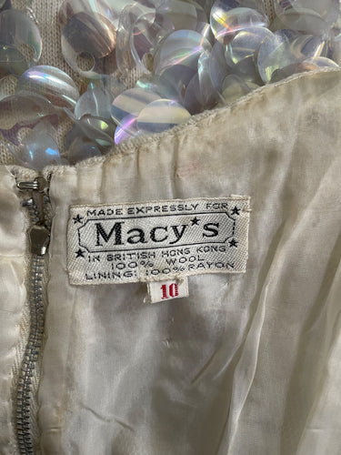 1960s Macy's Iridescent Sequin Cream Knitted Shift Dress