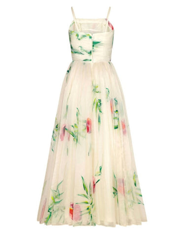 ARCHIVE - 1950s Lee Delman White Organza Hand Painted Maxi Dress