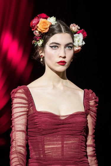 2019 Dolce & Gabbana Runway Documented Red Tulle Corset Midi Dress