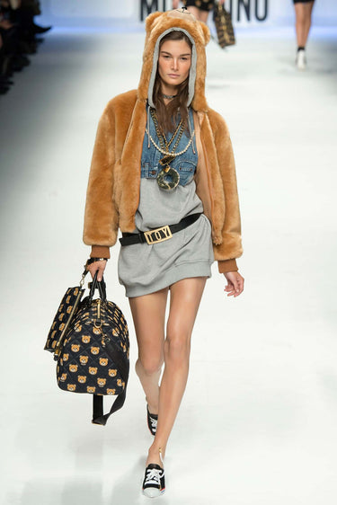 2015 Moschino Runway Teddy Bear Print Mini Bag