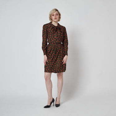 1980s Yves Saint Laurent Black Red and Gold Print Dress