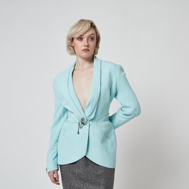 ARCHIVE - 1990s Thierry Mugler Turquoise Jacket with Anchor Motif