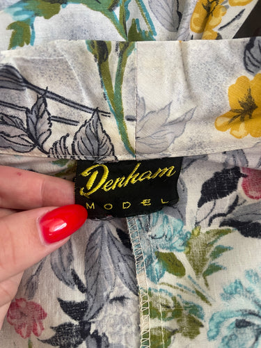 1950s Denham Grey Floral Cotton Wrap-Dress