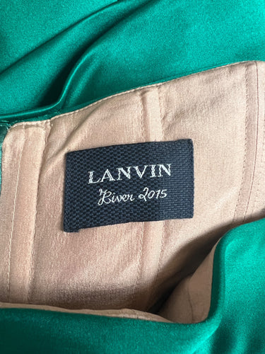 2015 Lanvin Emerald Green and Black Evening Dress with Train