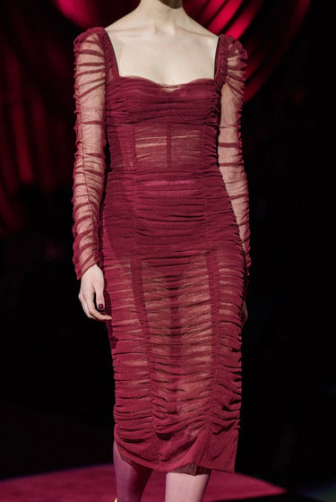 2019 Dolce & Gabbana Runway Documented Red Tulle Corset Midi Dress