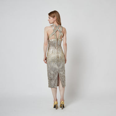 2016 Julien MacDonald Runway Champagne Paillette Cage Bodycon Dress