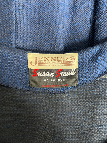 1950s Susan Small Textured French Blue Cotton Shirt Dress