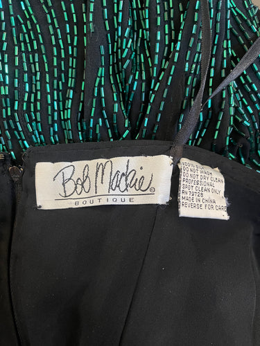 ARCHIVE - 1990s Bob Mackie Black and Green Striped Beaded Strapless Gown