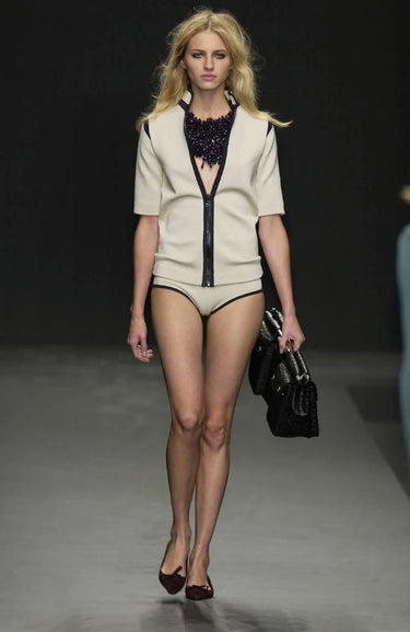2003 Runway Documented Prada White Beaded Bib Necklace