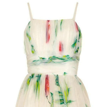 ARCHIVE - 1950s Lee Delman White Organza Hand Painted Maxi Dress