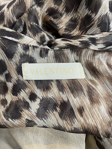2000s Valentino Silk Leopard Print Midi Dress with Crossover