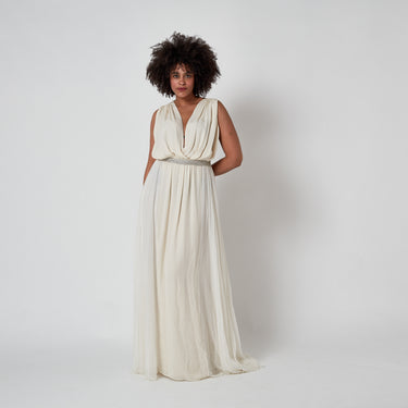 2010 Chloe Ecru Silk Chiffon Maxi-Dress with Silver Rhinestone Detailing
