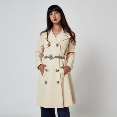 1970s Cardin-esque Couture Cream Wool Double-Breasted Coat