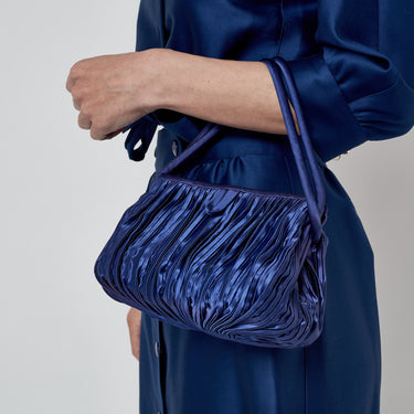 ARCHIVE - 1960s Royal Blue Silk Satin Pleated Handbag